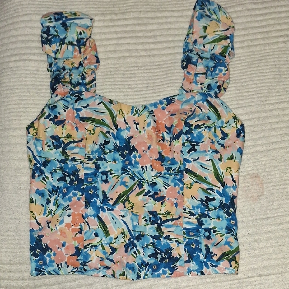 Abercrombie & Fitch Blue Ruffled Crop Tank